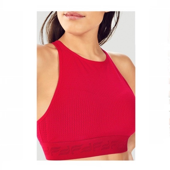 Fabletics Red Seamless Ribbed Racerback Sports Bra Medium - Picture 2 of 3